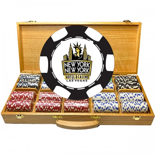 Luxury Oak Wood Poker Set - 6 Stripe 
